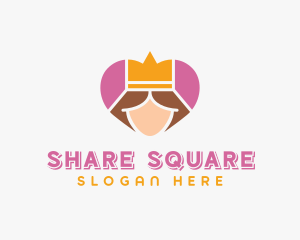 Pink Heart Queen Princess logo design