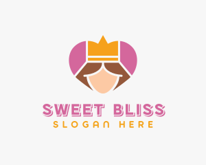 Pink Heart Queen Princess logo design