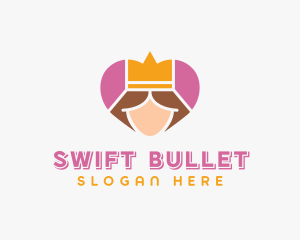 Pink Heart Queen Princess logo design