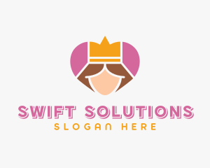 Pink Heart Queen Princess logo design