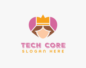 Pink Heart Queen Princess logo design