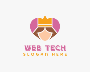 Pink Heart Queen Princess logo design