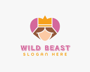 Pink Heart Queen Princess logo design