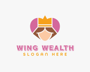 Pink Heart Queen Princess logo design