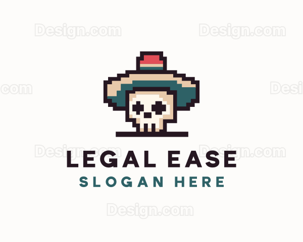 Pixel Skull Sombrero Logo