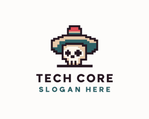 Pixel Skull Sombrero Logo