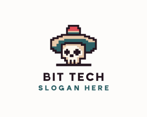 Pixel Skull Sombrero logo design