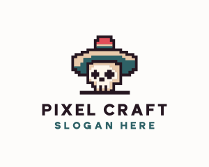 Pixel Skull Sombrero logo design