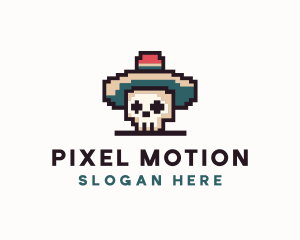 Pixel Skull Sombrero logo design