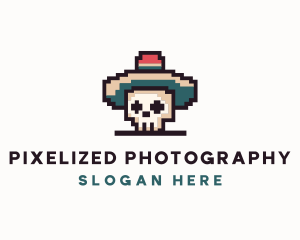 Pixel Skull Sombrero logo design