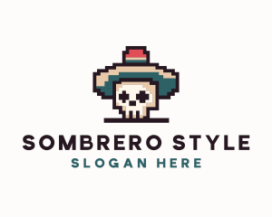 Pixel Skull Sombrero logo design