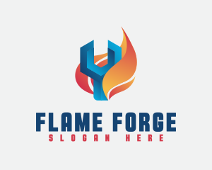 Wrench Flame Heating Cooling logo design