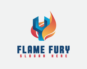 Wrench Flame Heating Cooling logo design