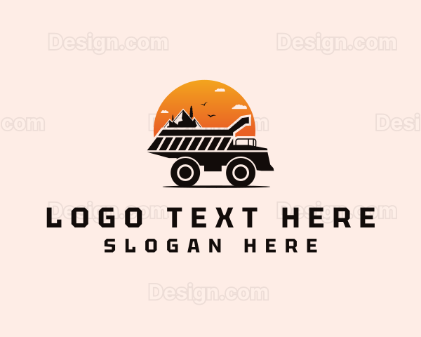 Dump Truck Mountain Construction Logo