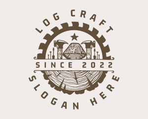 Wood Log Carpentry Badge logo design