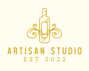 Golden Ornamental Wine Bottle logo design