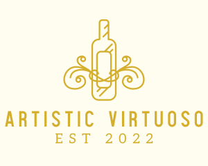 Golden Ornamental Wine Bottle logo design