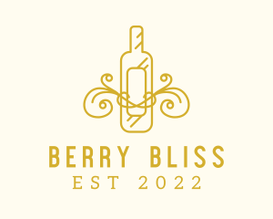 Golden Ornamental Wine Bottle logo design