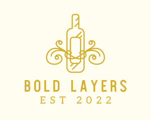 Golden Ornamental Wine Bottle logo design