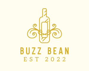 Golden Ornamental Wine Bottle logo design