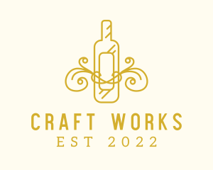 Golden Ornamental Wine Bottle logo design