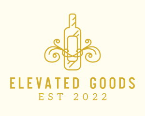 Golden Ornamental Wine Bottle logo design