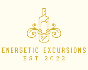 Golden Ornamental Wine Bottle logo design