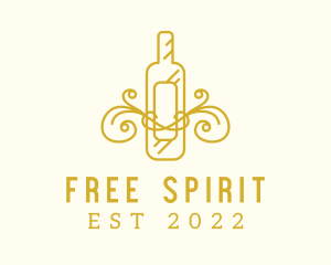 Golden Ornamental Wine Bottle logo design