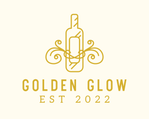 Golden Ornamental Wine Bottle logo design