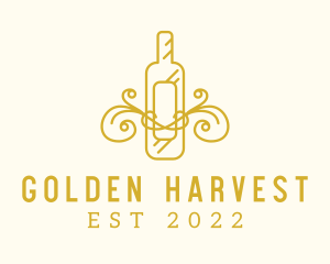 Golden Ornamental Wine Bottle logo design