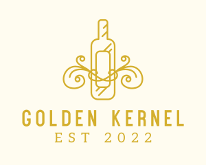 Golden Ornamental Wine Bottle logo design