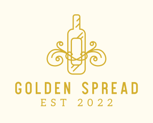 Golden Ornamental Wine Bottle logo design