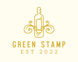 Golden Ornamental Wine Bottle logo design