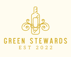 Golden Ornamental Wine Bottle logo design