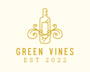 Golden Ornamental Wine Bottle logo design