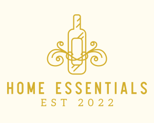 Golden Ornamental Wine Bottle logo design