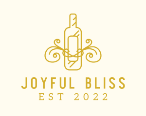 Golden Ornamental Wine Bottle logo design