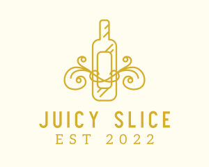 Golden Ornamental Wine Bottle logo design