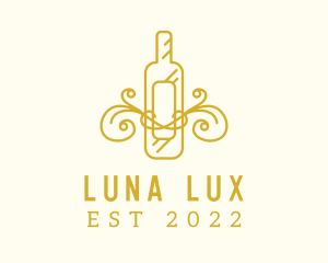 Golden Ornamental Wine Bottle logo design