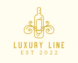 Golden Ornamental Wine Bottle logo design