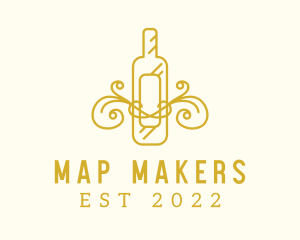 Golden Ornamental Wine Bottle logo design