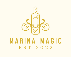 Golden Ornamental Wine Bottle logo design