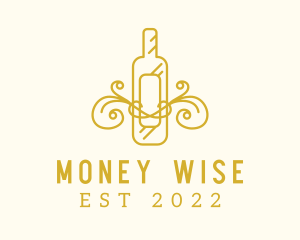 Golden Ornamental Wine Bottle logo design