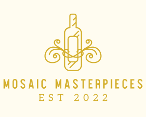 Golden Ornamental Wine Bottle logo design