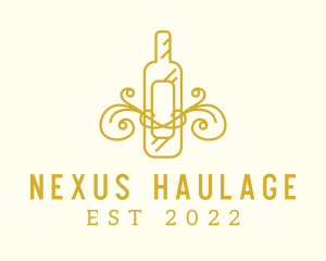 Golden Ornamental Wine Bottle logo design