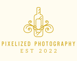 Golden Ornamental Wine Bottle logo design