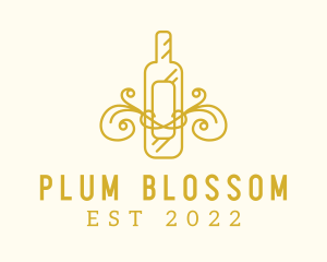 Golden Ornamental Wine Bottle logo design