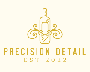 Golden Ornamental Wine Bottle logo design