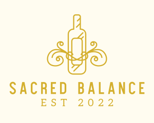 Golden Ornamental Wine Bottle logo design