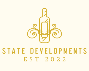 Golden Ornamental Wine Bottle logo design